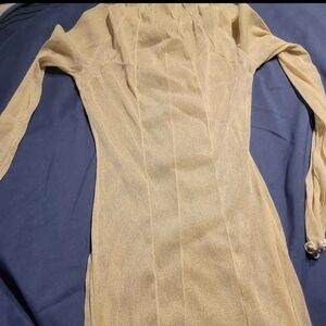 Elegant Sheer Cream Long Sleeve Dress